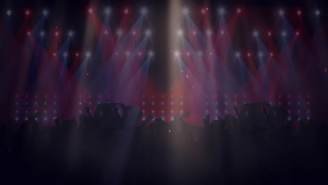 animación de focos rojos y azules sobre la multitud bailando
