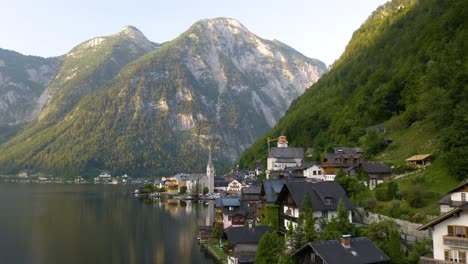 aerial view of classic austrian town on beautiful summer morning