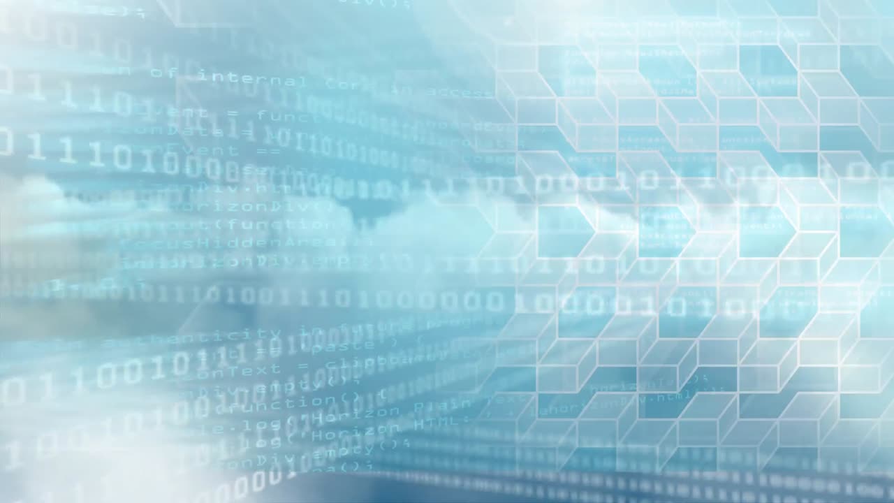 animación digital de código de tecnología binaria y cubos geométricos 4k