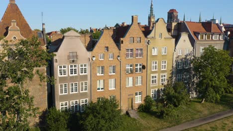 fixed aerial view of brick houses in traditional