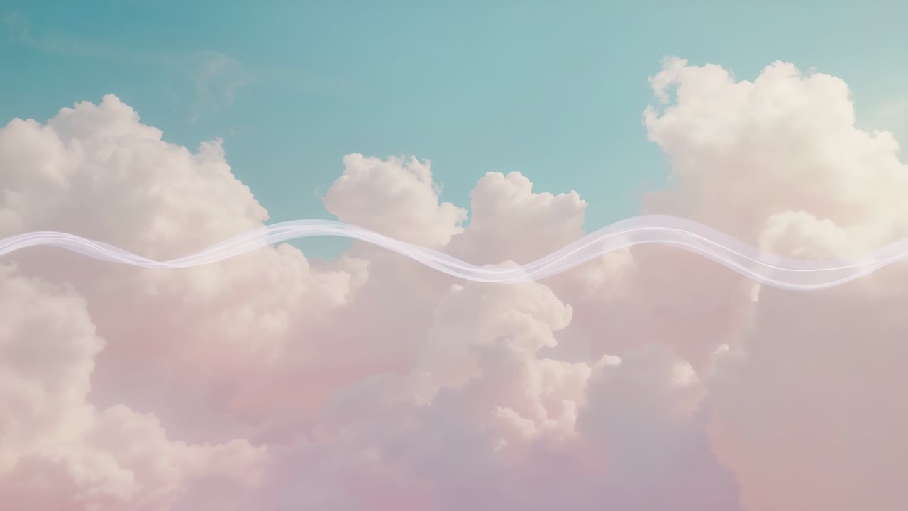 Loop starting glowing ribbon undulating, drifting across pastel clouds, showing soothing effect