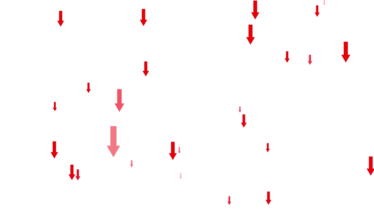 Upward to down flying red arrow animation isolated on white background