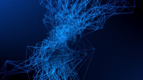 blue line cloud in space connecting and forming an integrated complex and abstract moving mesh