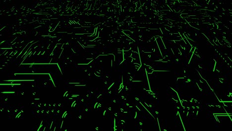 an abstract concept of a digital circuit board working in real-time, green colored version - seamless looping