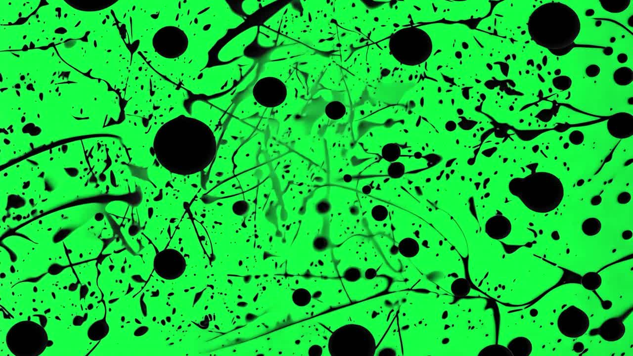 Animazione astratta di schizzi d'arte neri, video 4K trasparente, schermo verde.