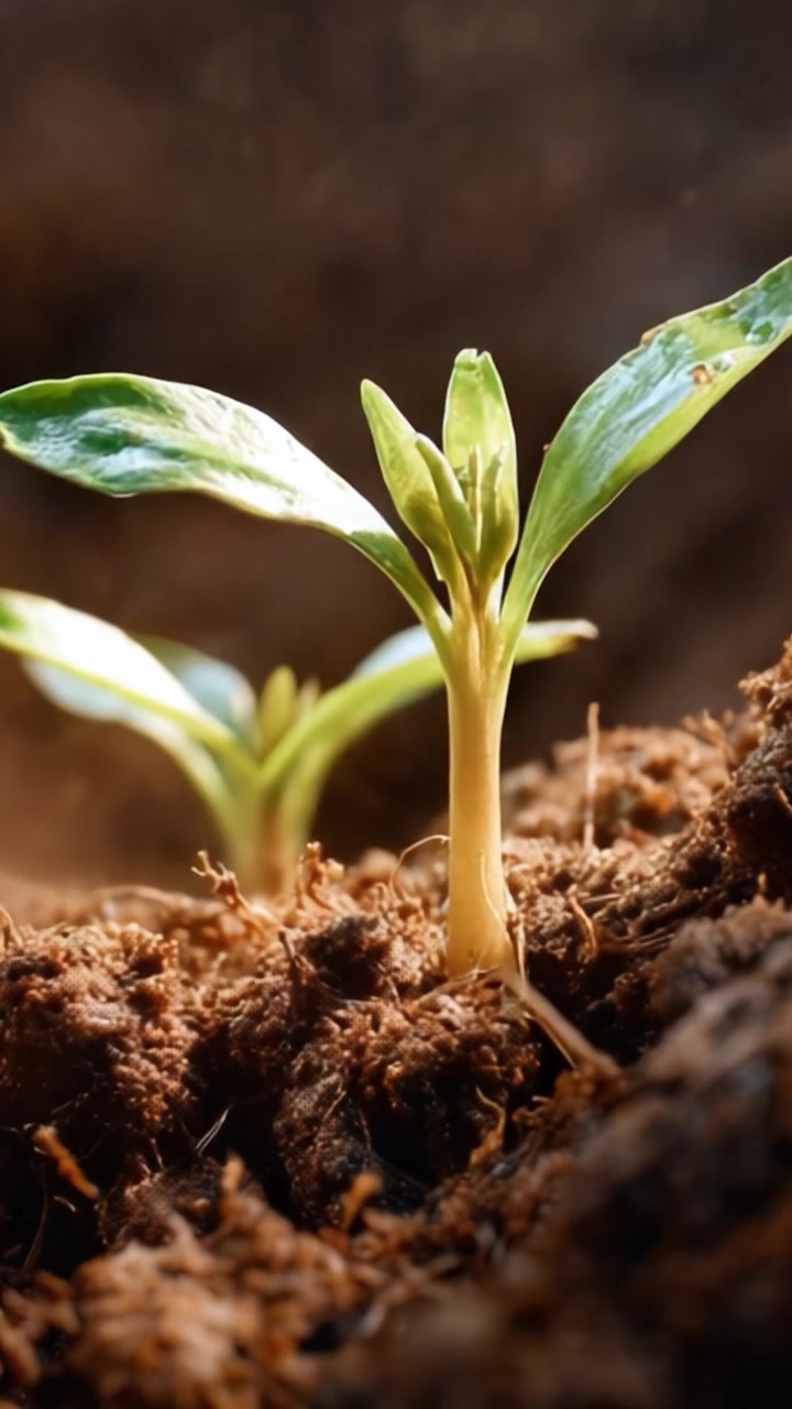 Germogli verdi emergenti mostrano vitalità e crescita nel terreno scuro, illuminando nuovi inizi nella natura con le loro foglie fresche e l'ambiente terroso.