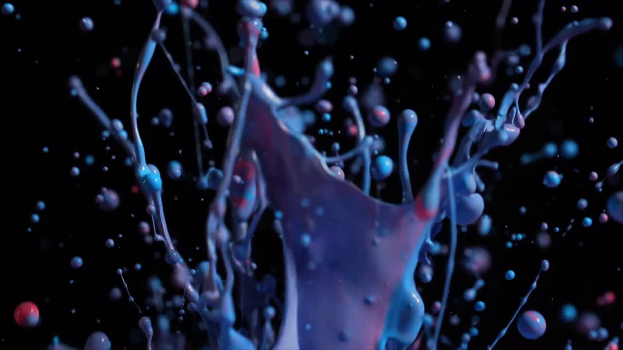 Red and Blue Paint Splashing in Slow Motion on Black Background