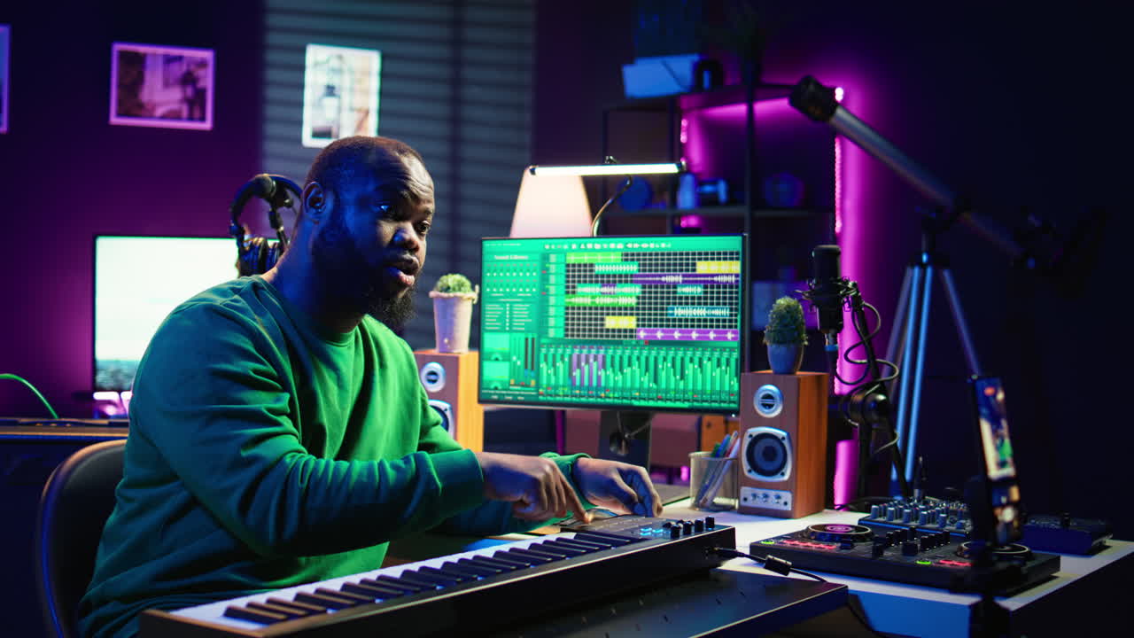 un famoso profesor de piano dirigiendo una clase magistral en internet a través de un tutorial de vlog