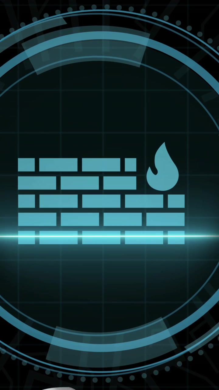 Animation of firewall digital icon and data processing over black background
