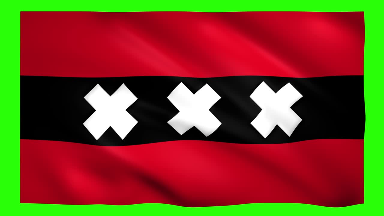 bandera de ámsterdam ondeando en el viento en la pantalla verde para la llave de croma