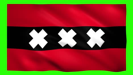 flag of amsterdam waving in the wind on green screen for chroma key