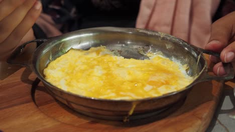scrambled eggs in a pan