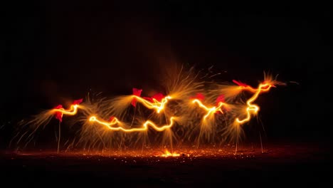 vibrant display of fire and light: captivating sparks create dynamic patterns in a dark environment, showcasing the beauty of controlled pyrotechnics