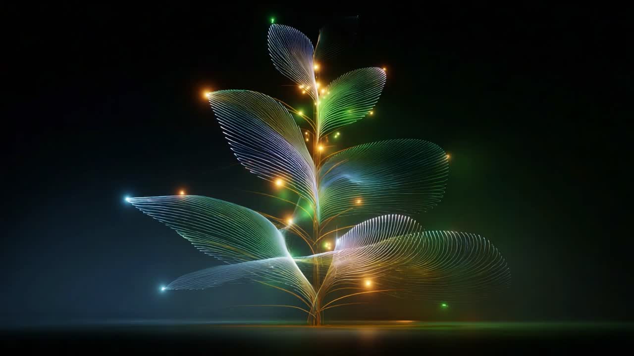 A Vibrant Digital Representation of a Leafy Structure Drenched in Colorful Lights, Symbolizing Growth and Nature's Beauty Through Artistic Interpretation