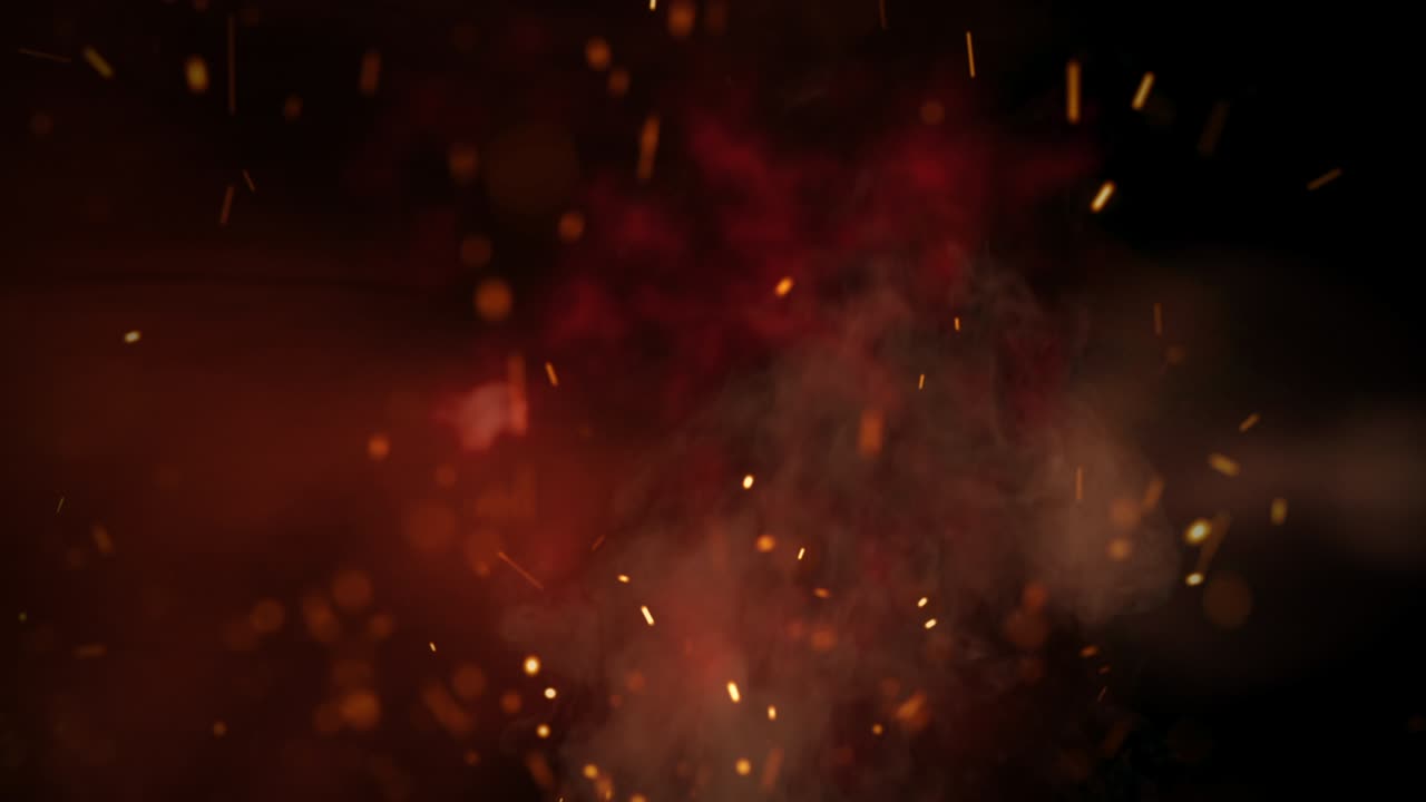 Fly gold particles and red smoke