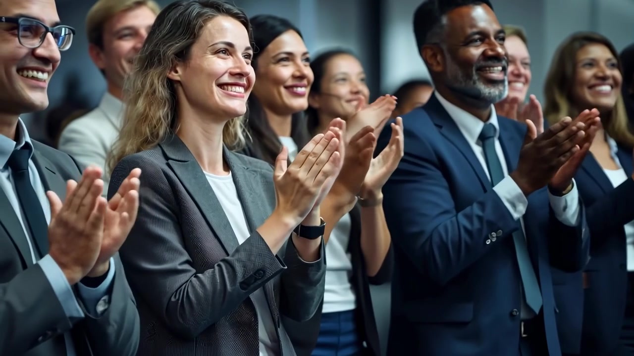 Diverse Group of Professionals Applauding During a Business Conference