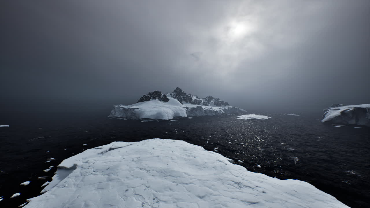 Scenic arctic shoreline emphasizing research activities and natural features