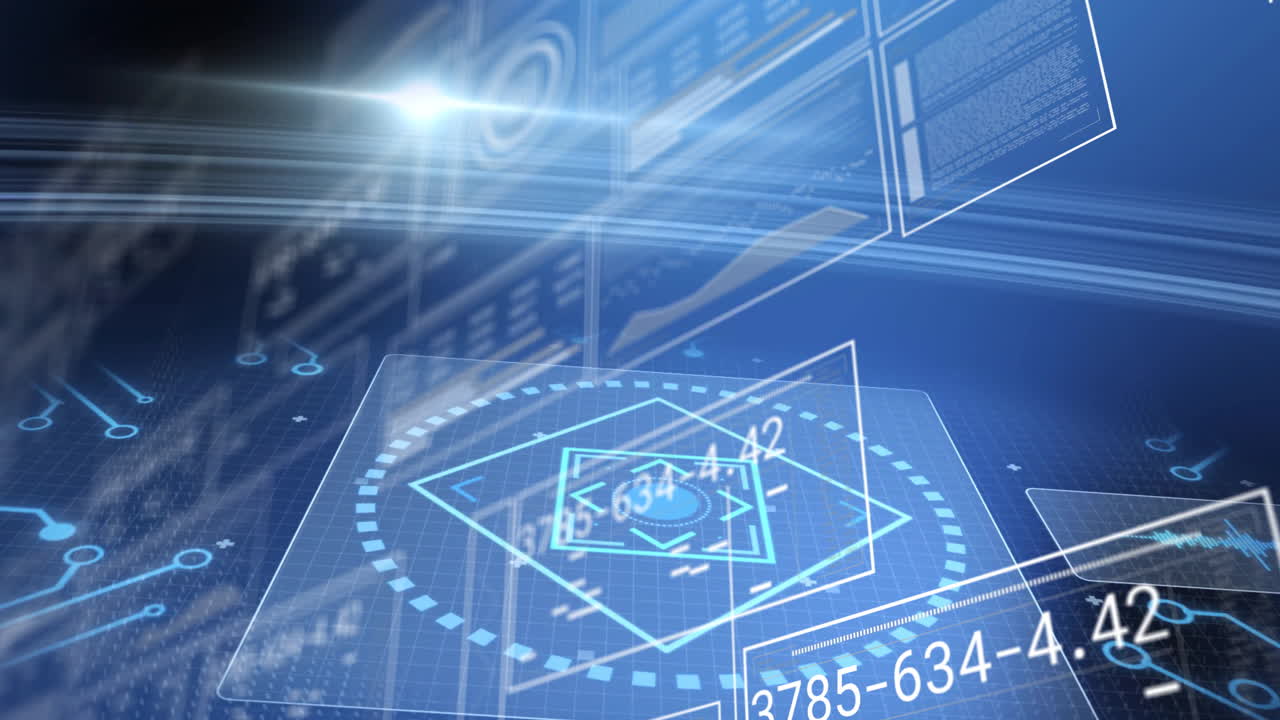 Animation of futuristic digital interface with geometric shapes in school setting