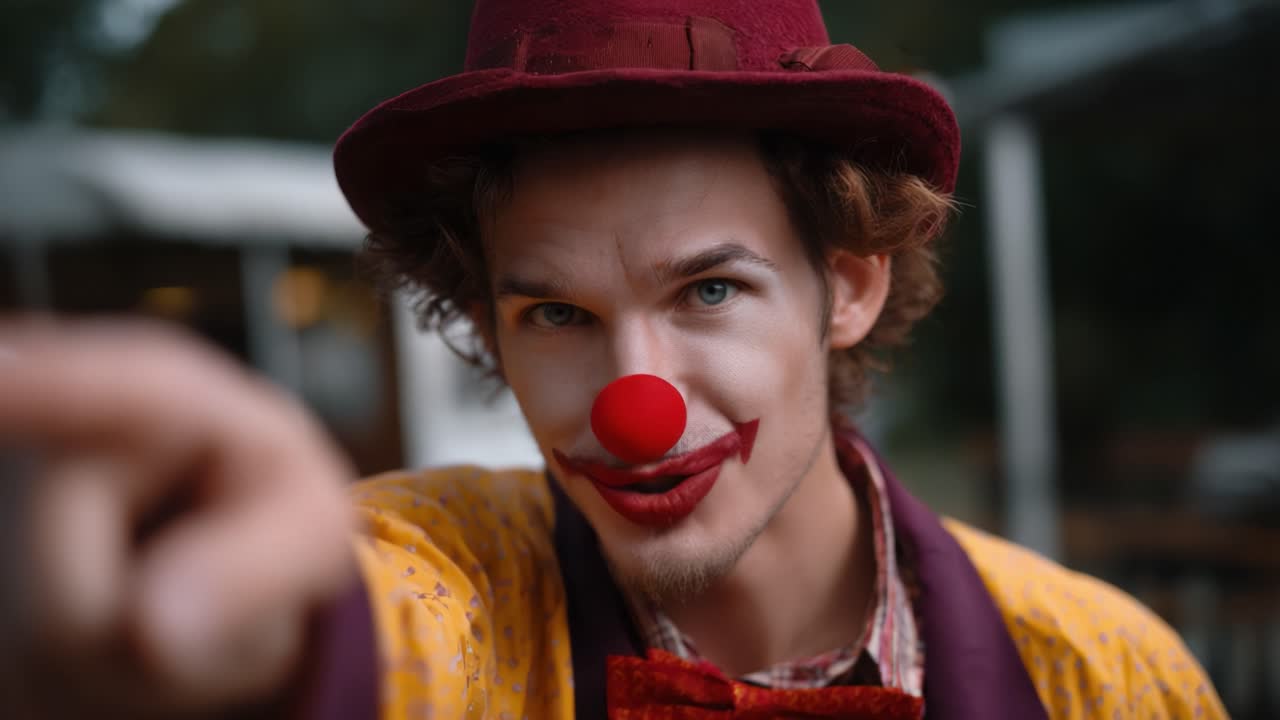 A Clown's Mischievous Gaze: Engaging and Vibrant Expressions Captured in a Playful Atmosphere