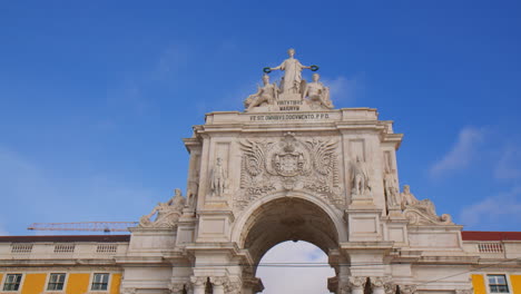 The-Rua-Augusta-Arch-Against-Blue-Sky-In-Lisbon,-Portugal