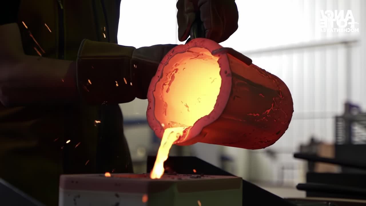 Molten Metal Pouring Process in a Foundry During Daytime Operations