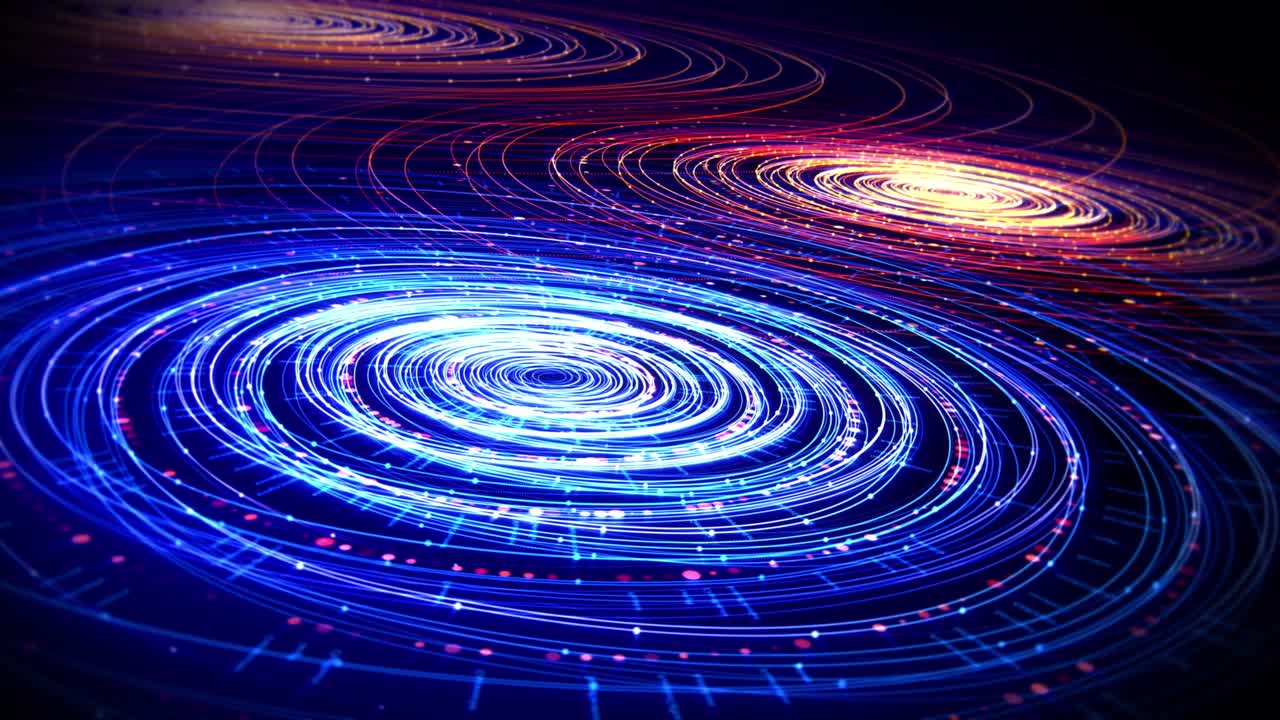 футуристические светящиеся формы, движущиеся и вращающиеся медленно с эффектом глубины поля.