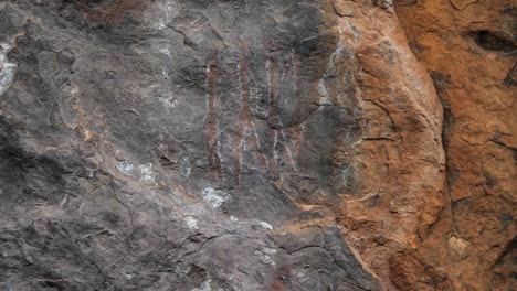 tilt up to human characters drawn in neolithic times in rock wall art