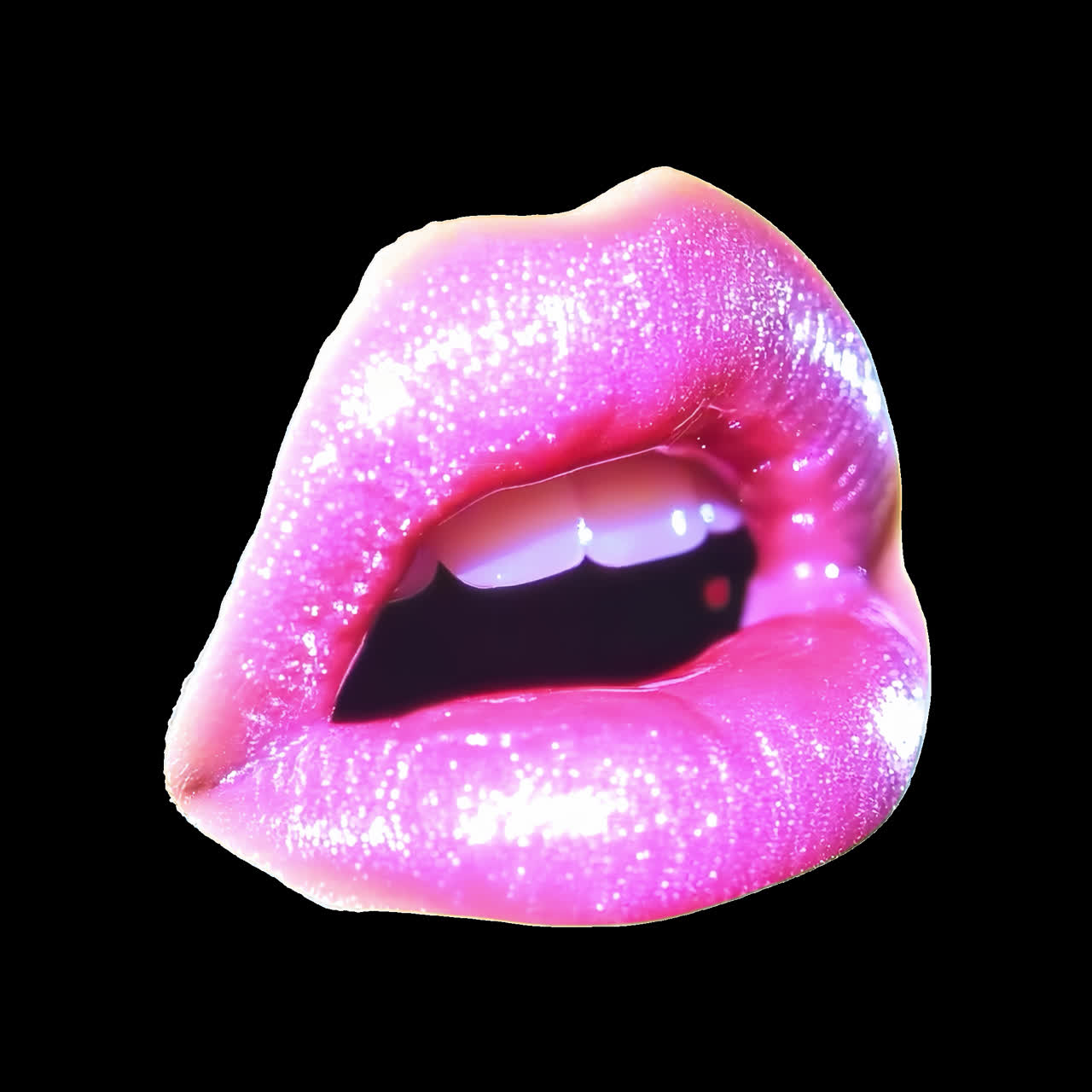 Glossy pink lips art animation isolated asset, transparent 4K video, alpha channel, ProRes 4444