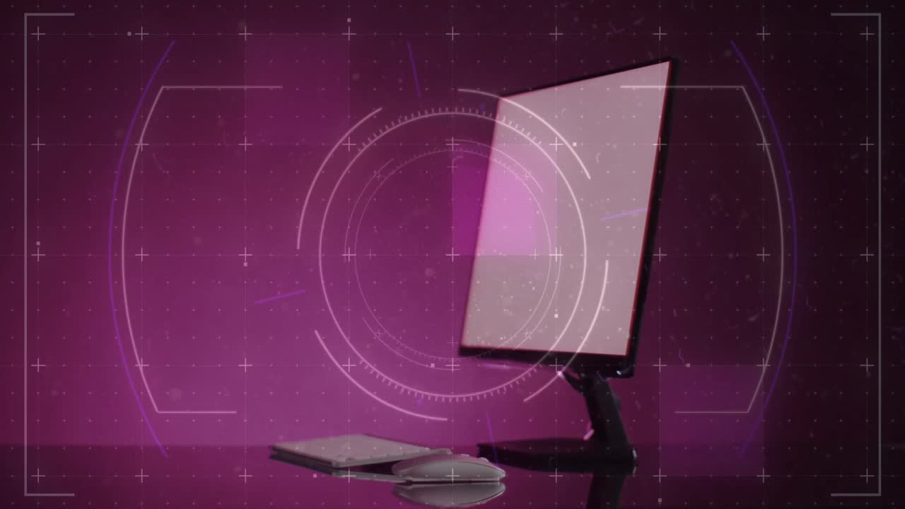 빈 화면으로 컴퓨터를 통해 범위 스캔과 데이터 처리의 애니메이션