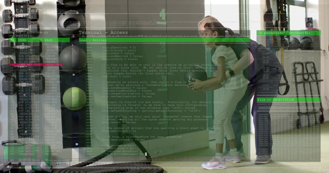 trainer guiding student squatting for ball in gym causing green overlay rising then receding