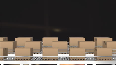 cardboard boxes animation on conveyor belt, logistics and shipping process