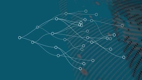 Animation-of-connections-over-globe-and-data-on-green-background