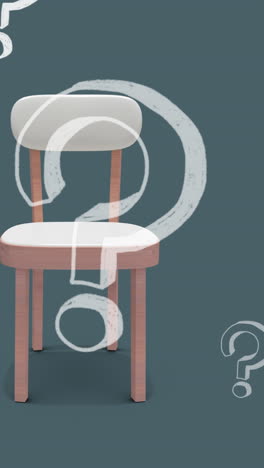 animation of falling question masks over chair