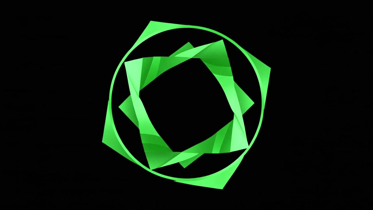 Abstract Green Geometric Shape Rotating on Black Background