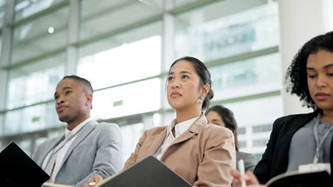 convention, listening and business people in a row