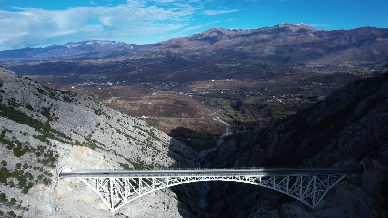 Panoramic View of Rruga e Arbrit Road Transport and Tourism Among Albania’s Dramatic Mountain Landscapes