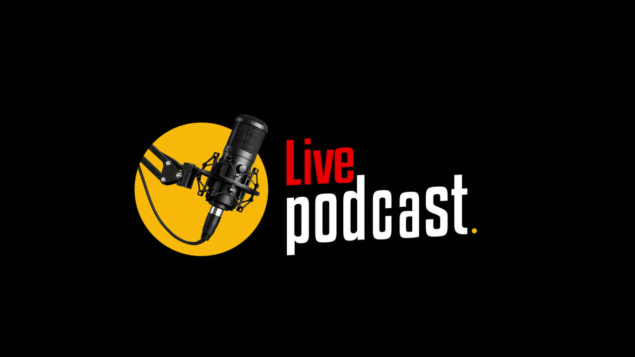 Animeret Live Podcast Titel med studiemikrofon-ikon
