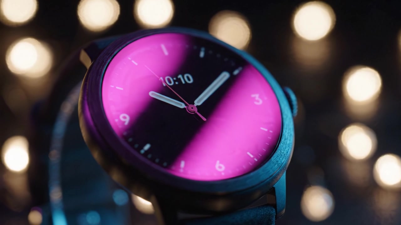 Belo Close-Up de um Relógio Moderno Exibindo a Hora 10:10 com Fundo de Luz Suave e Desfocada Criando uma Atmosfera Elegante e Cativante