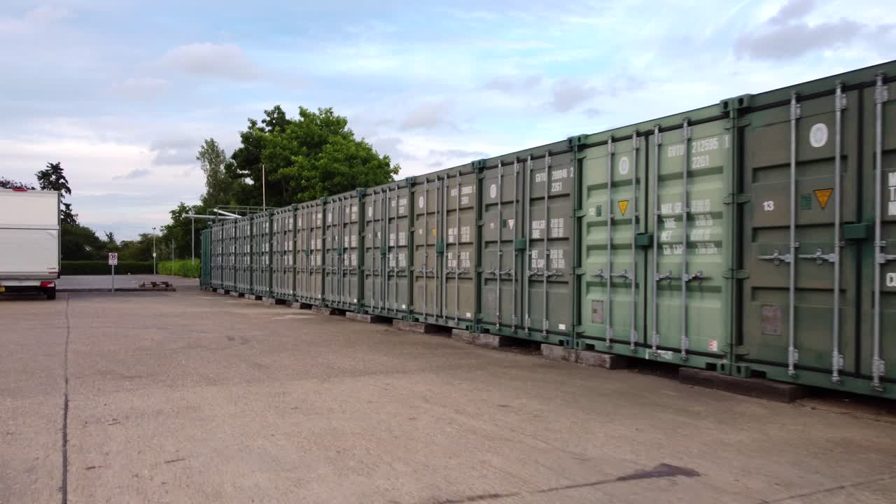 Row of shipping containers on an industrial building site in England