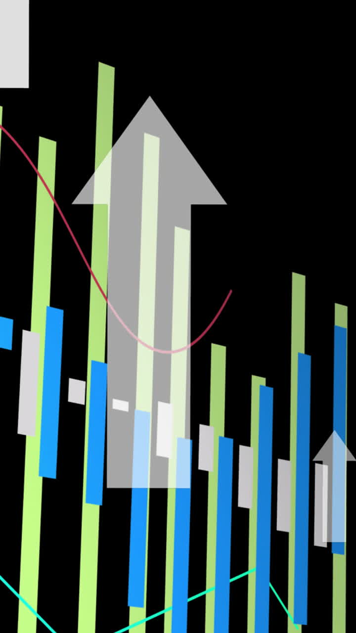 Animation of data processing and arrows on black background