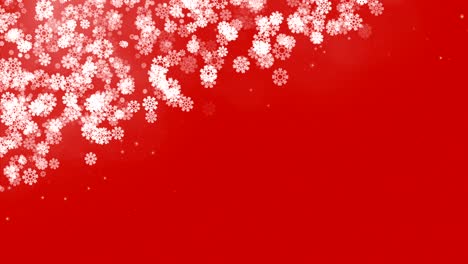 marco de la esquina de navidad con copos de nieve en fondo rojo.