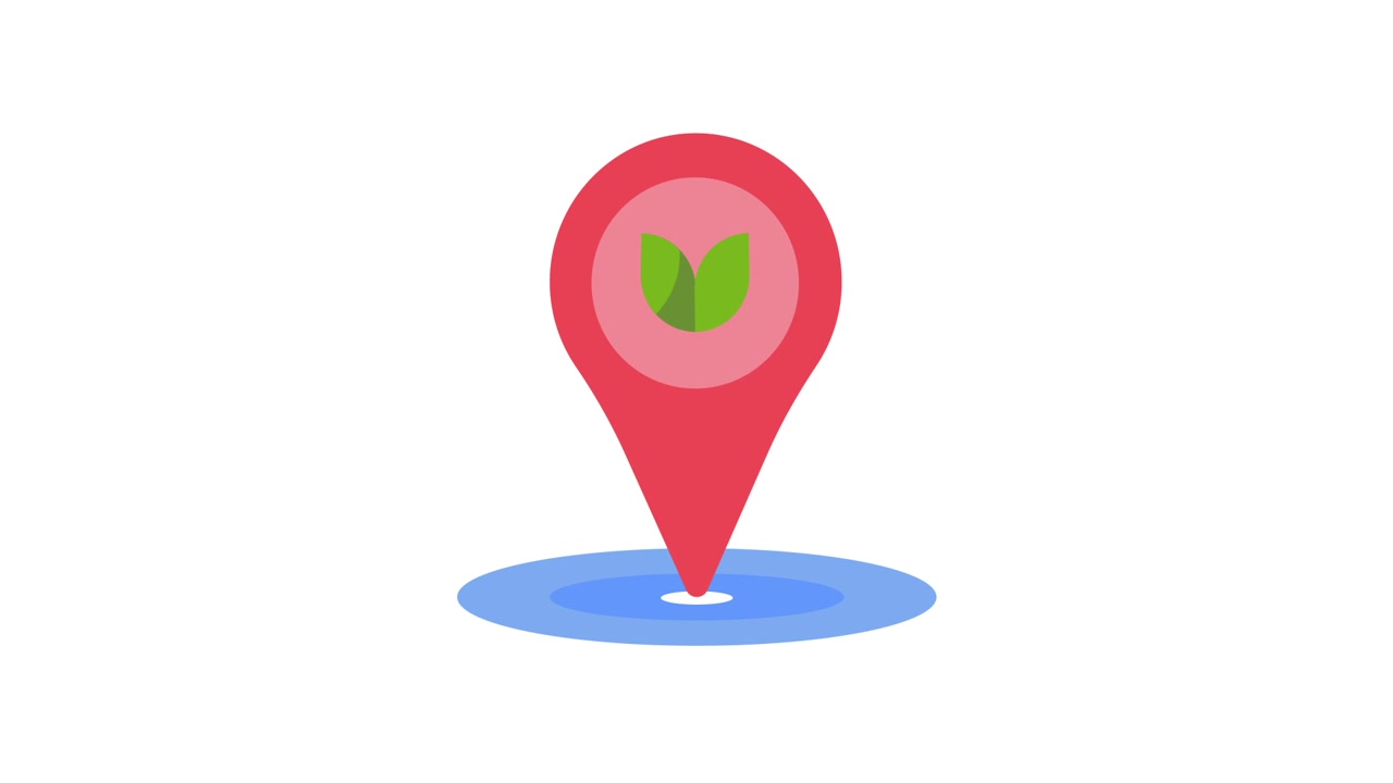 Animated Location Pin with Green Leaves for Nature or Organic Place