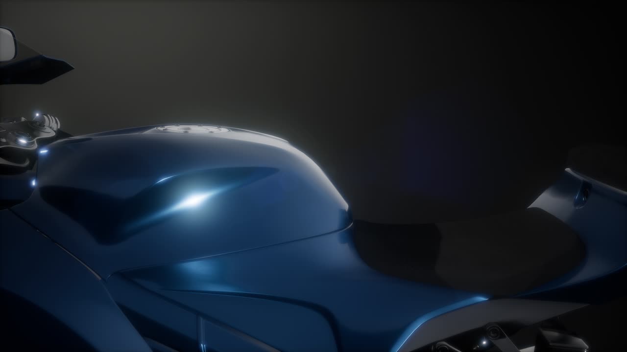 motocicleta deportiva en un estudio oscuro con luces brillantes