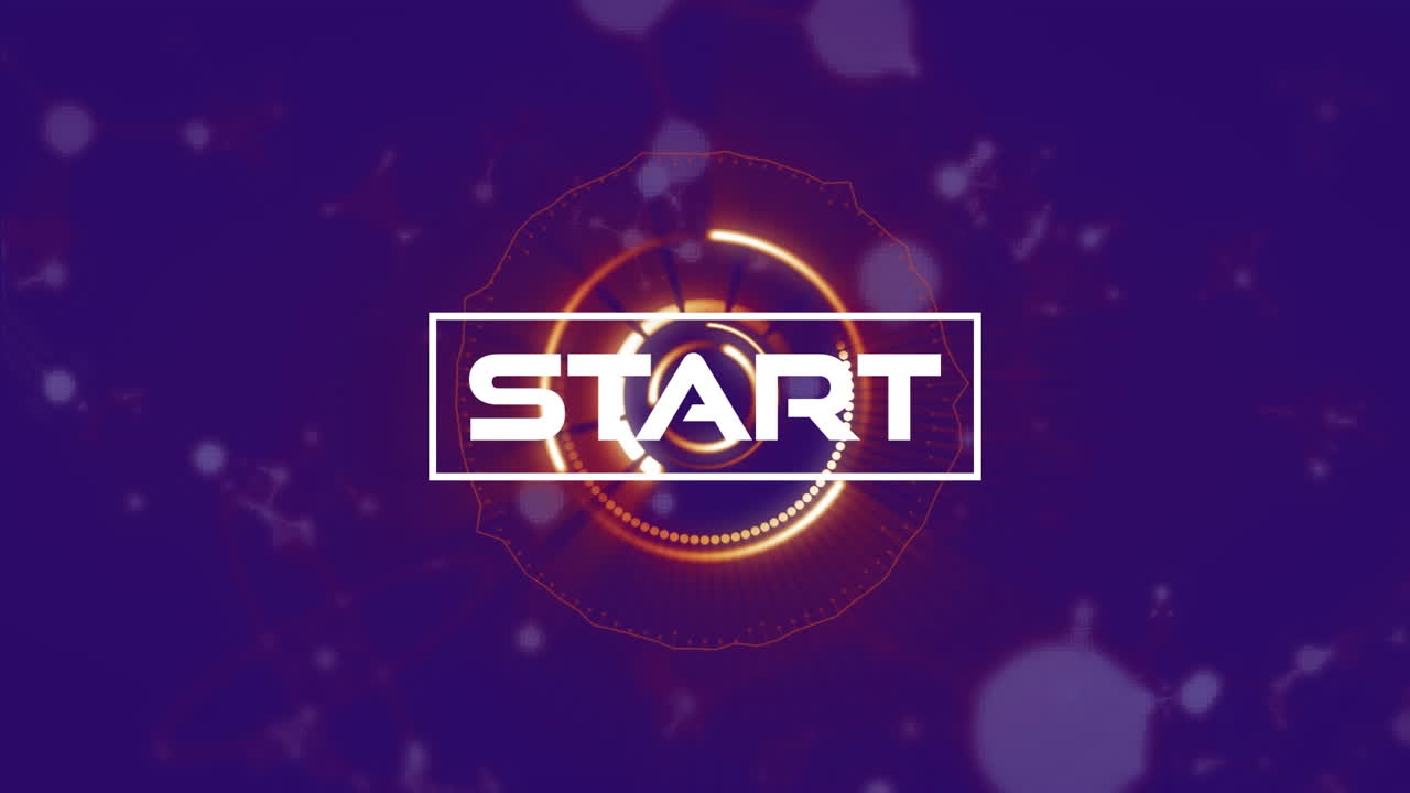 Animation of start text over scope scanning on purple background