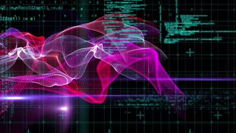 animation of waves over data processing on black background