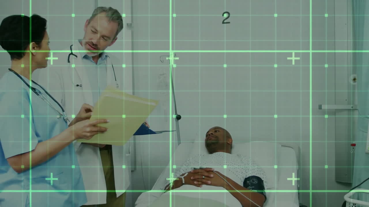 animación del procesamiento de datos en diversos médicos con pacientes en el hospital