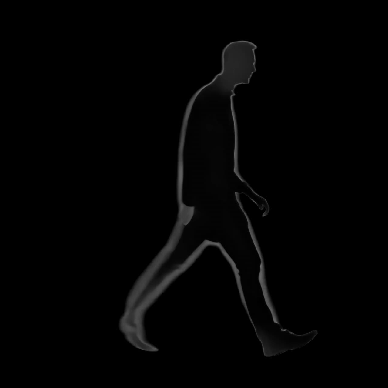 Silhouette walking person isolated animation isolated asset, transparent 4K video, alpha channel