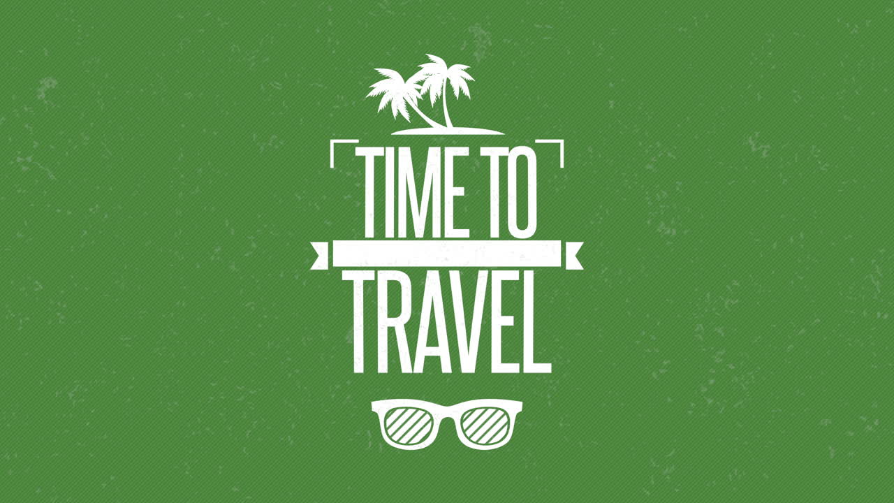 tiempo para viajar con gafas de sol y palmeras en textura grunge verde