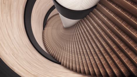 abstract spiral ladder of brown color. animation. details of abstract interior, moving backwards along the stairs of a spiral wooden staircase and a wall, seamless loop