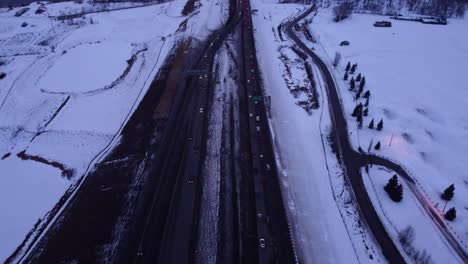 Outdoor-winter-scenes:-aerial-view-of-snowy-canadian-mountains-with-drone